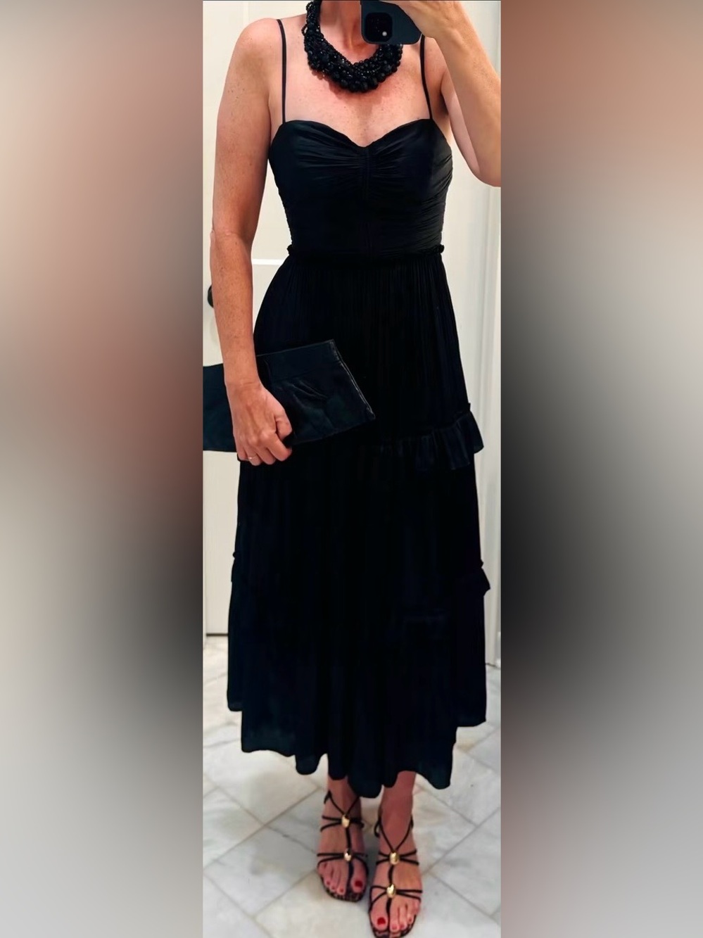 Aqua Black Ruched Bodice Tiered Maxi Dress Size Medium in mint condition